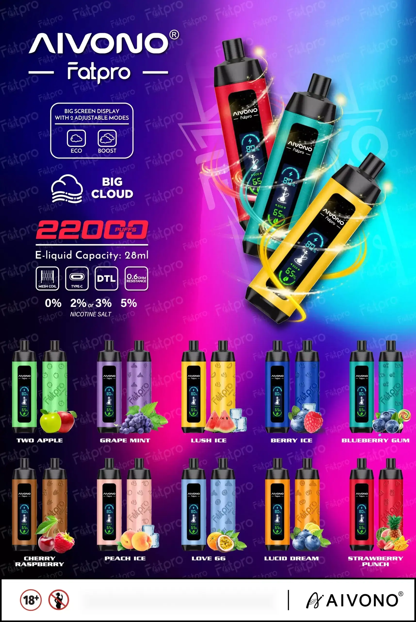 AIVONO Fatpro 22000 Puffs Vape