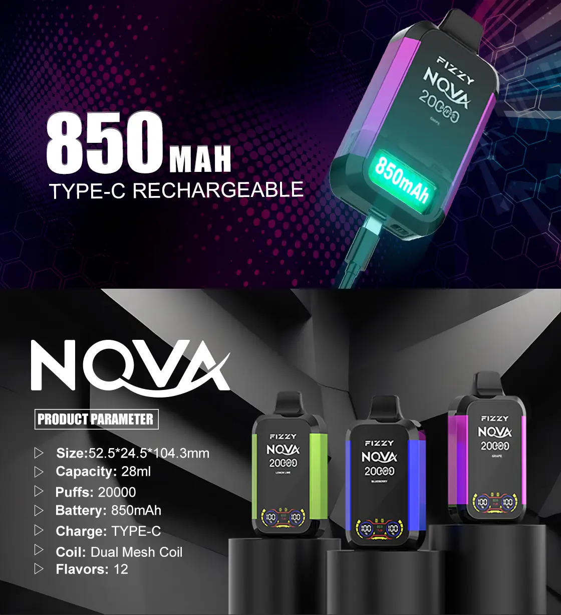 Fizzy Nova 20000 Puffs Disposable Vape